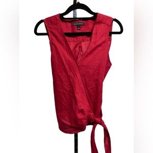 Banana Republic Red Linen Sleeveless Wrap Blouse